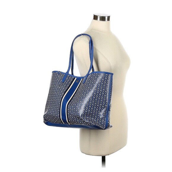 TORY BURCH Blue White Stripe Gemini Link Tote Bag - Picture 2 of 9